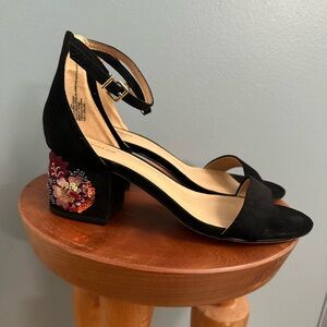 Express Black Heels with Floral Embellishments